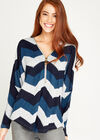 Blue Chevron Big Zipper Top, Blue, large