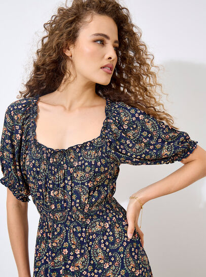 Floral Paisley Milkmaid Maxi Dress