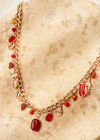 Gold Tone Layered Red Bead Charm Necklace, Red, large