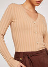 Ribbed Button Down Cardigan, Stone, large