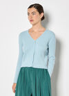 Ribbed Knit Scalloped Cardigan, Blue, large