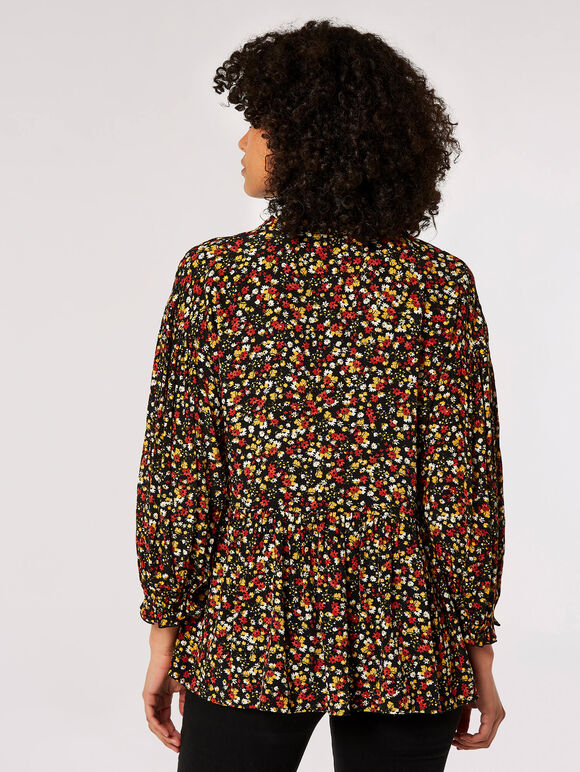 Oversized Ditsy Floral Top, Black, large