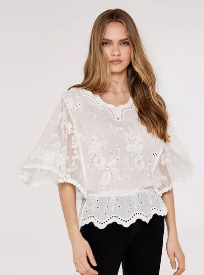 Floral Broderie Batwing Top