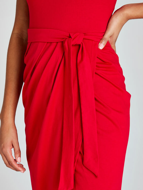 Midi Wrap Dress, Red, large