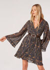 Paisley Bell Sleeve Wrap Mini Dress, Navy, large