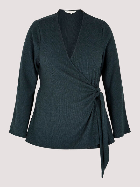 Curve Ribbed Jersey Wrap Top, Green, large