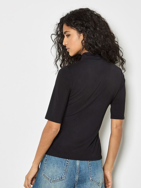 Jersey Mock Neck Top, Black, large