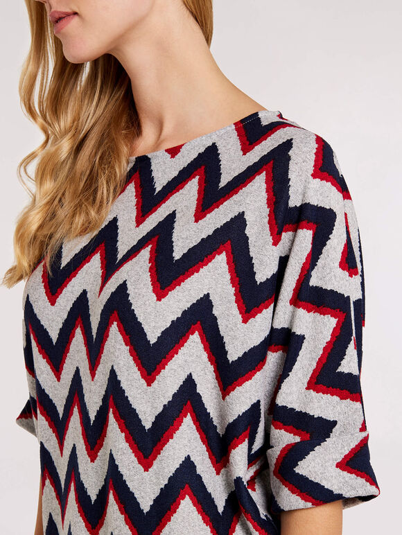 Chevron  Batwing Top, Grey, large