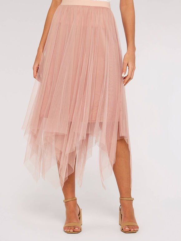 Tulle Hanky Midi Skirt, Pink, large