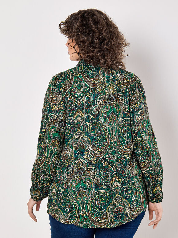 Curve Paisley Sparkle Shirt, Green, large