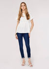 Peplum Hem Pointelle Top, Cream, large