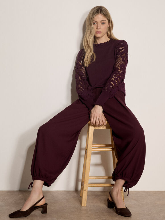 Lace Mesh Jumper, Burgundy, large