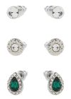 Three Pack Emerald Studs Earrings, Green, large
