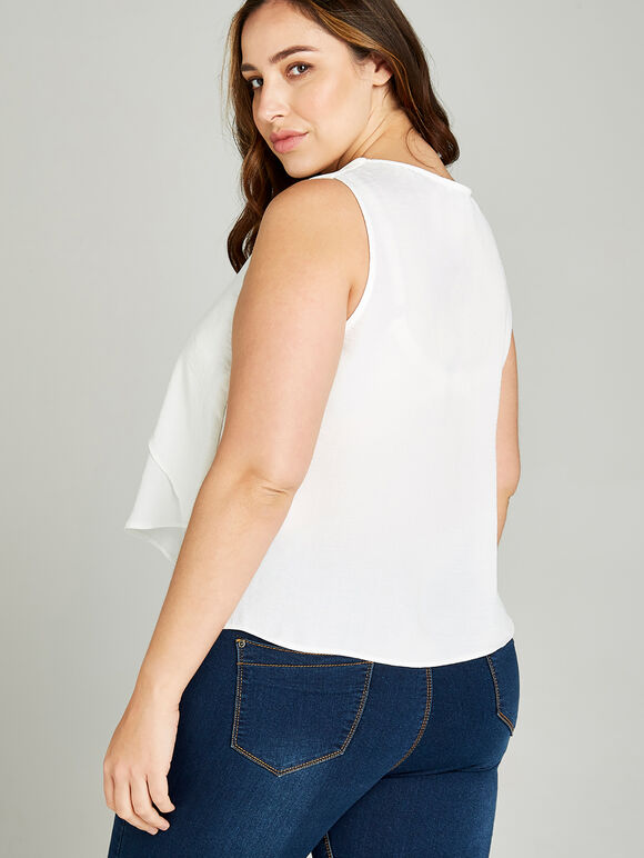Frilled Sleeveless Top +, Cream, large