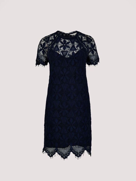 Lace Mini Dress, Navy, large