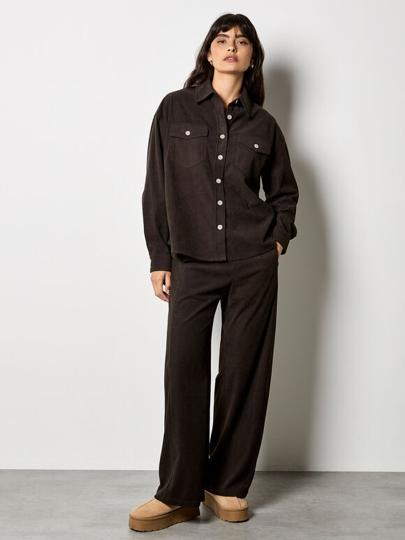 Oversized Cord Shirt, Brown, large