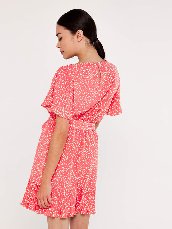 Dot Pleats Details Dress, Coral, large