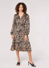 Swirl Satin Wrap Midi Dress, Black, large