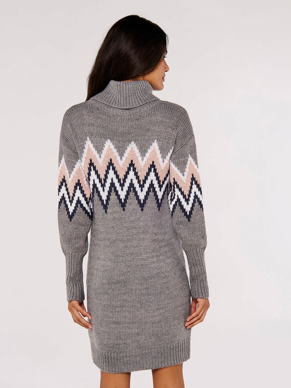 Chevron Jumper Mini Dress, Grey, large