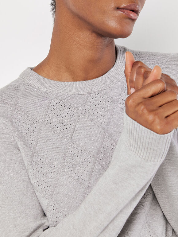 Diamond Pointelle Jumper, Grey, large