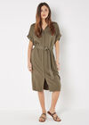Batwing Sleeve Shirt Midi Dress, Khaki, large