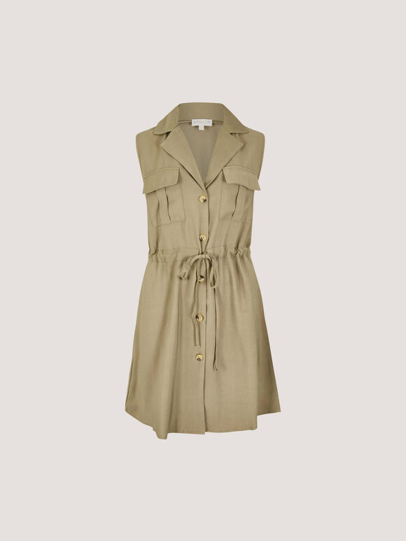 Utility Shirt Mini Dress, Khaki, large