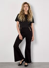 Button Detail Stretch Flare Trousers, Black, large