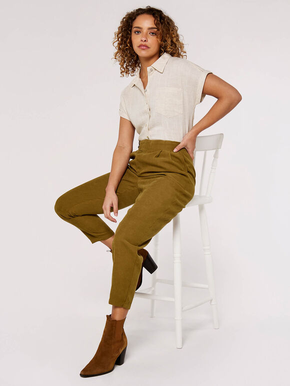 Twill Two Button Trousers, Khaki, large