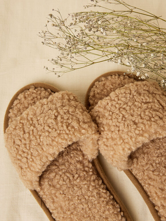 Teddy Borg Slippers, Stone, large