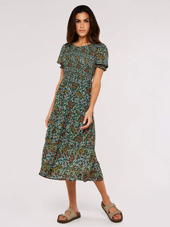 Ditsy Spray Midi Dress, Green, large