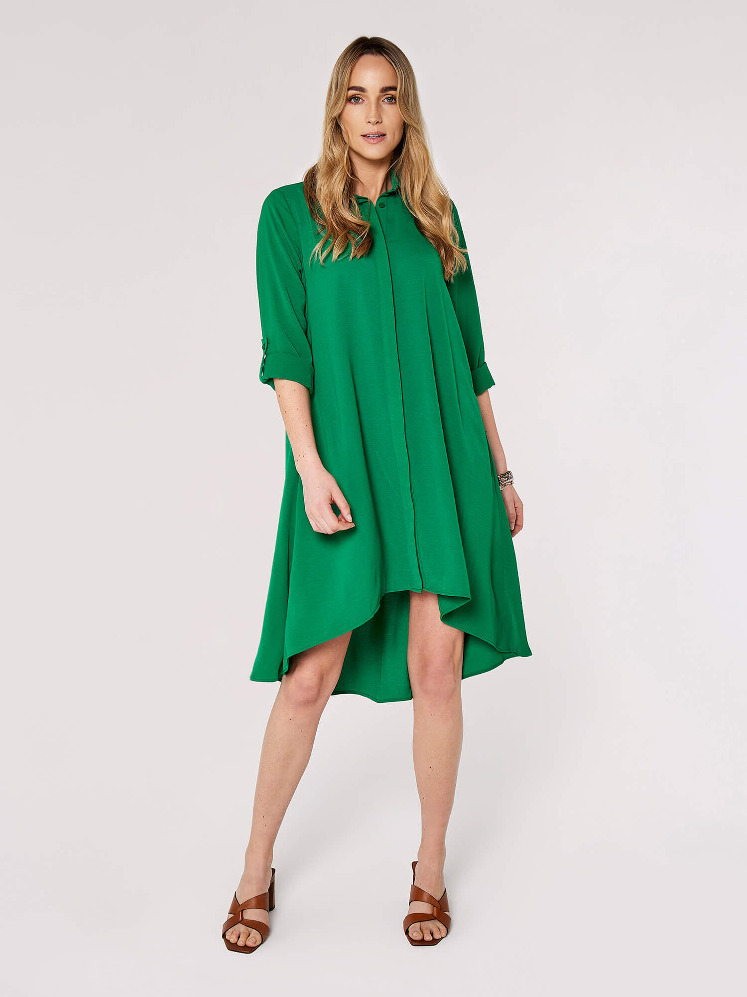 High Low Hem Shirt Mini Dress Apricot Clothing