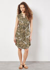 Tropical Animal Print Zip Mini Dress, Khaki, large