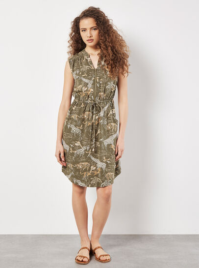 Tropical Animal Print Zip Mini Dress