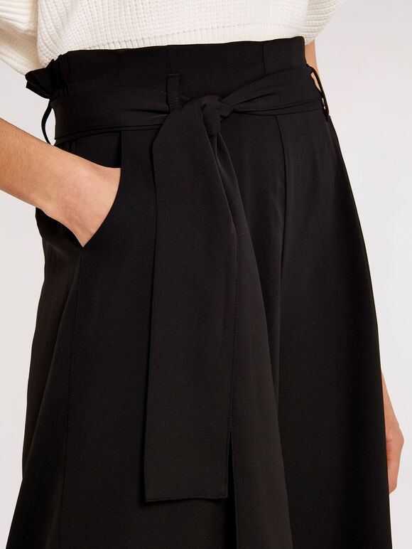 Paperbag Wide Leg Trousers, Black, large