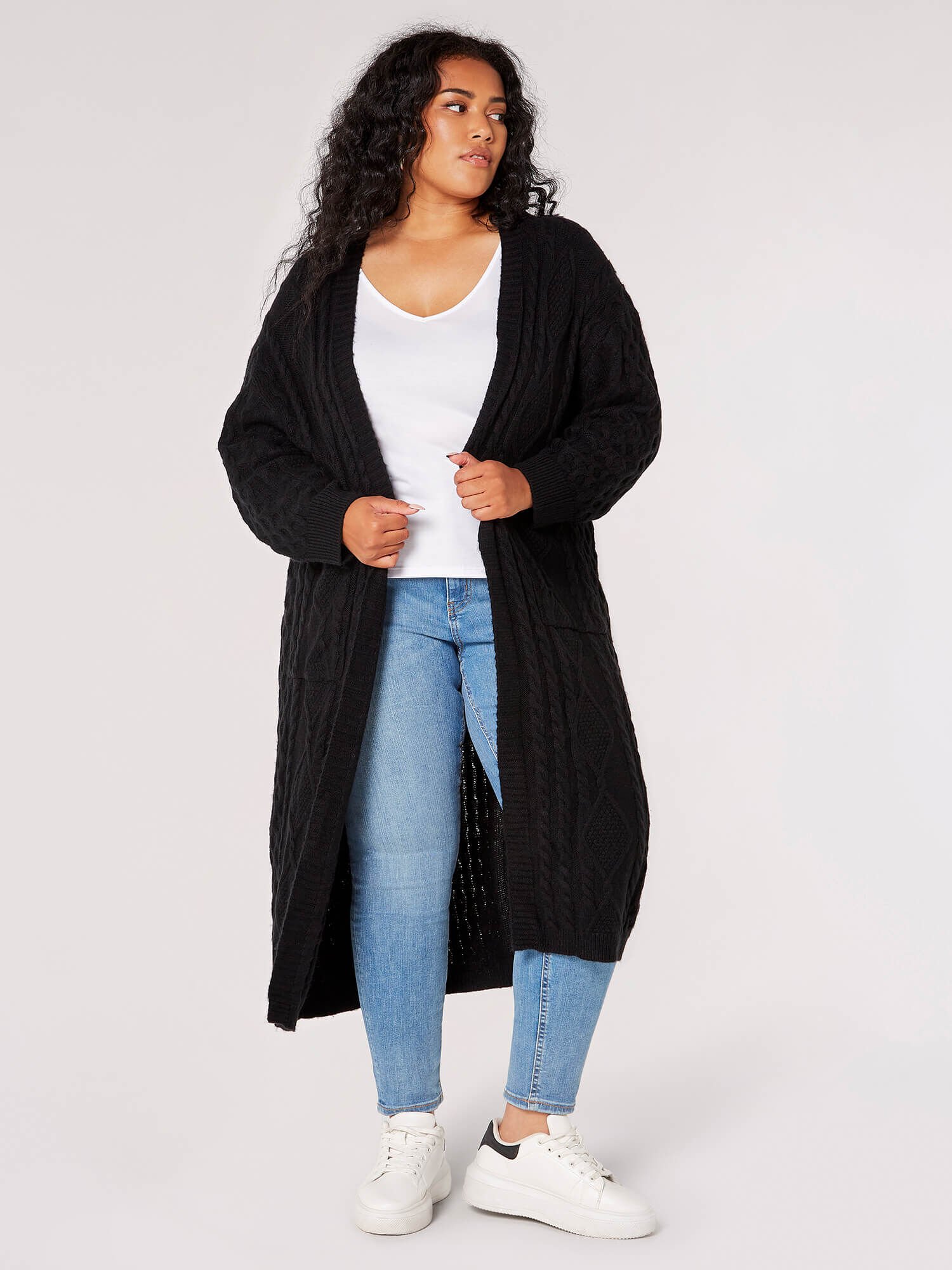 Long open hotsell knit cardigan