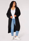 Curve Longline Cable Knit Cardigan , Black, large