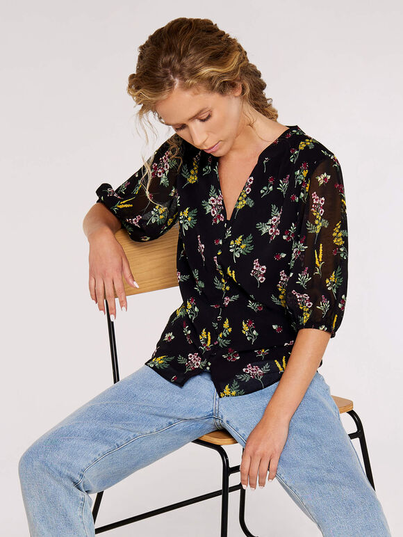 Floral Botanical Top, Burgundy, large
