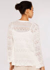 Pointelle Patterned Cardigan, Cream, large