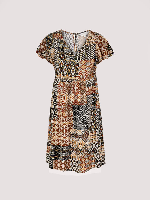 Ikat Tribal Mini Dress, Rust, large