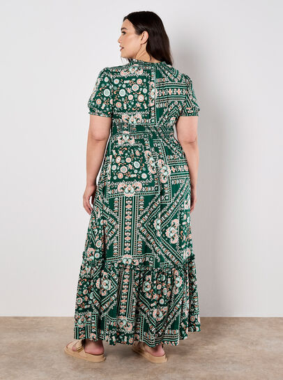 Scarf Print Smocked Maxi Dress