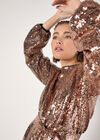 Sequin Shift Mini Dress, Brown, large