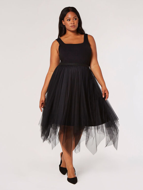 Curve Tulle Midi Tutu Skirt, Black, large