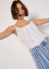 Silver Beaded Fringe Top, White, large