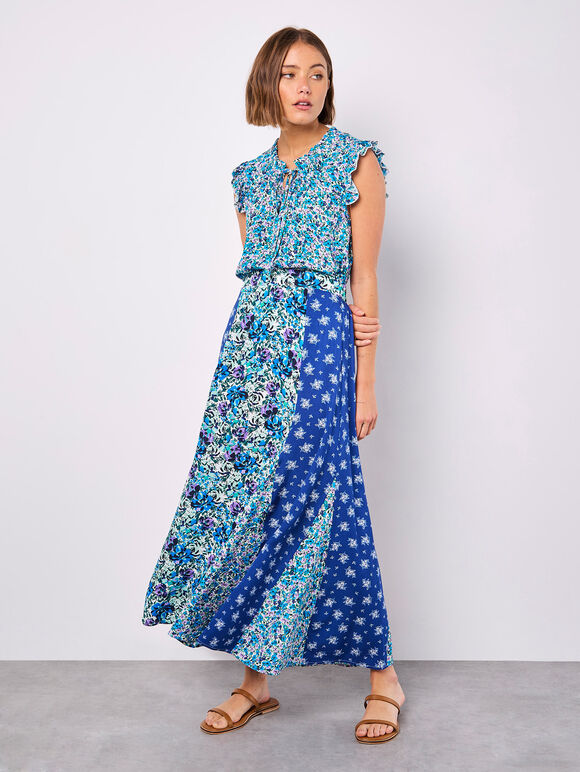 Floral Patchwork Print Midi Skirt, Cream, large