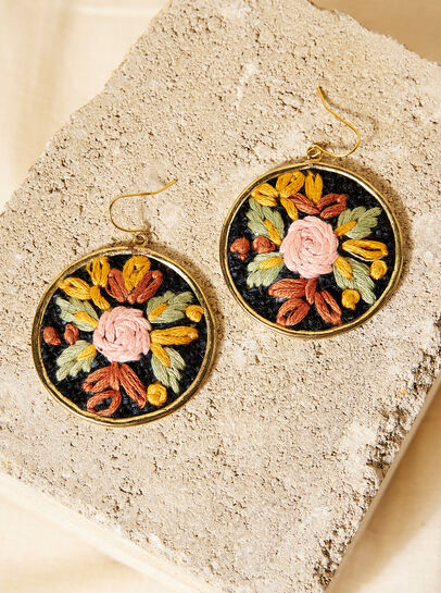 Hand Embroidered Flower Earrings