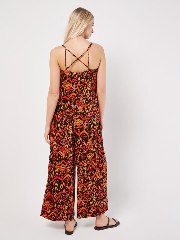 Colourful Ikat Palazzo Jumpsuit, Black, large