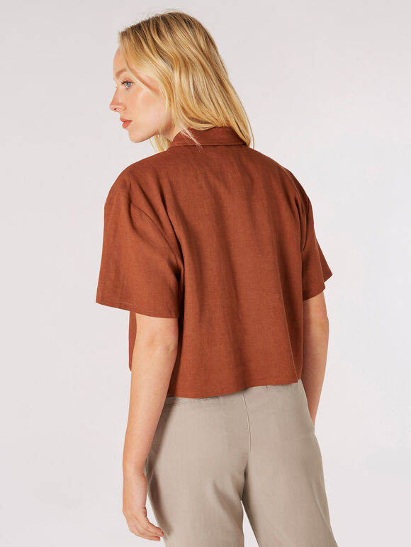 Linen Blend Boxy Shirt, Rust, large