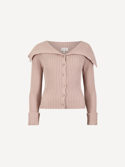 Wide Collar Ribbed Knit Cardigan