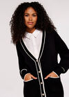 Contrast Trim Gold Button Cardigan, Black, large