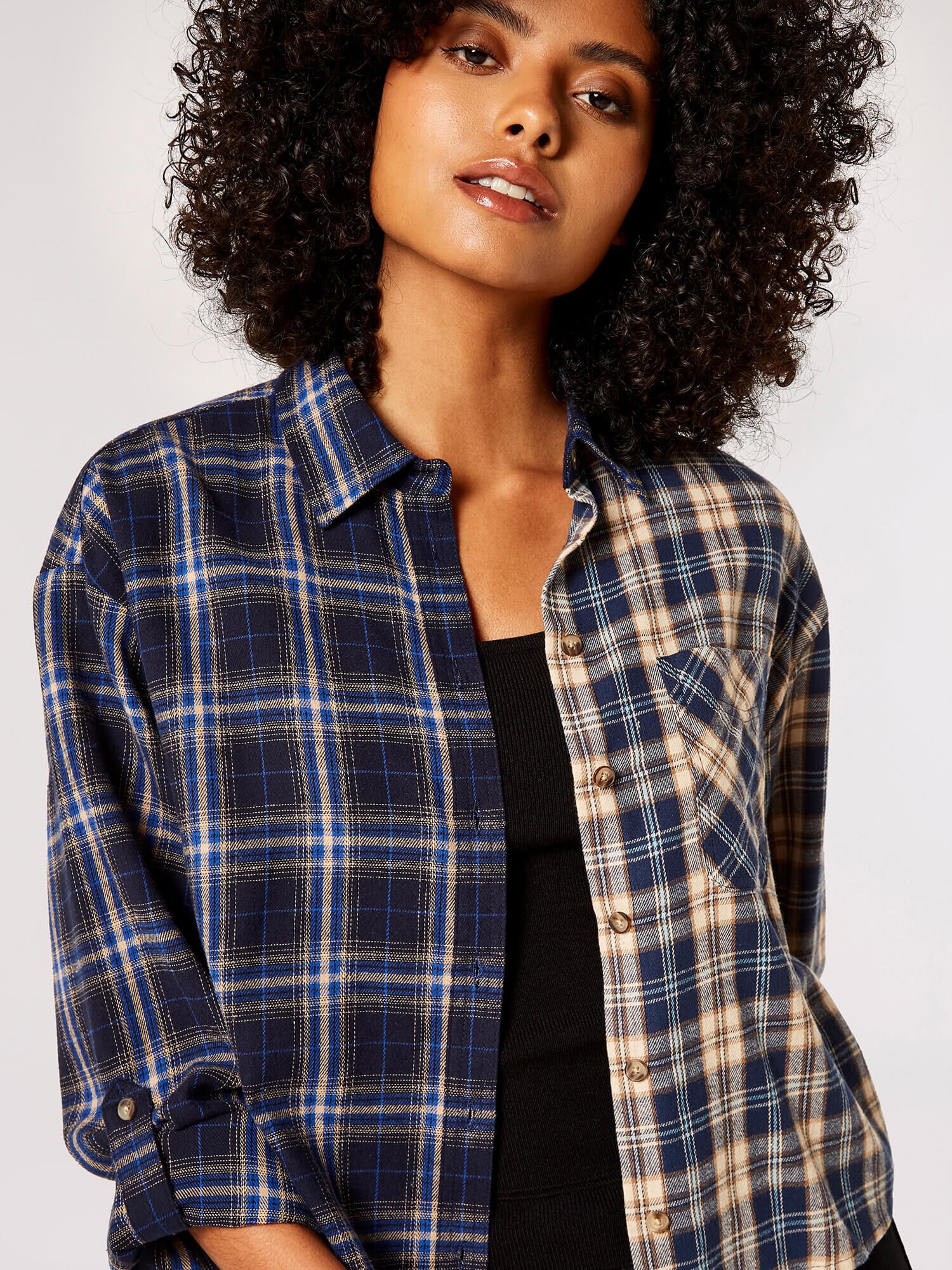 Contrast Check Boxy Shirt | Apricot Clothing